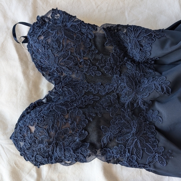 Sheer-Bodice Long PromGirl Sweetheart Blue Formal Maxi Dress Size 2 NWT - Picture 8 of 16
